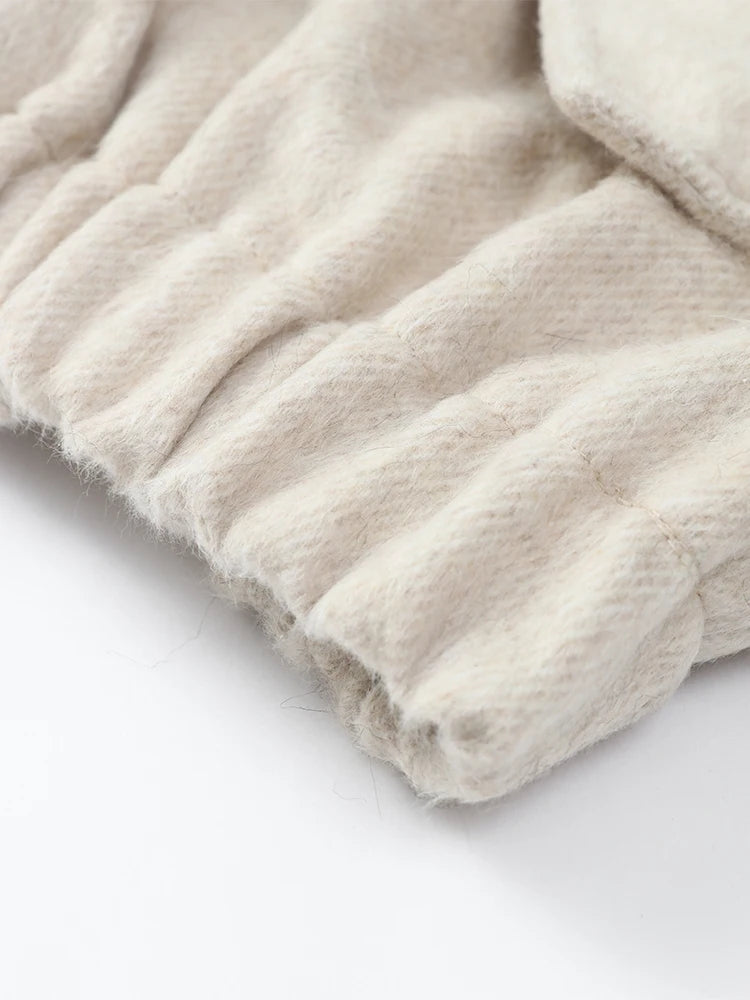 Vintage Faux Fur Woolen Jacket Women Fashion Thicken Hooded Pocket Lantern Sleeve Elastic Waist Coat 2026 Female Daily Outwear