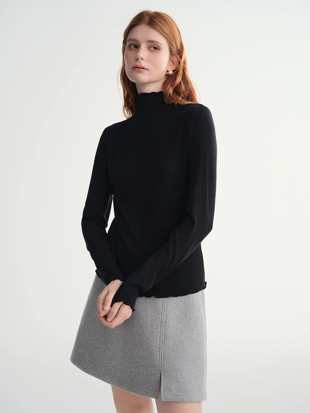 DUSHU Self-Heating Wool T-shirts Half-High Collar Soft Knit  Women's Longline Bralette Fall Winter Curvy Solid Color Pullovers
