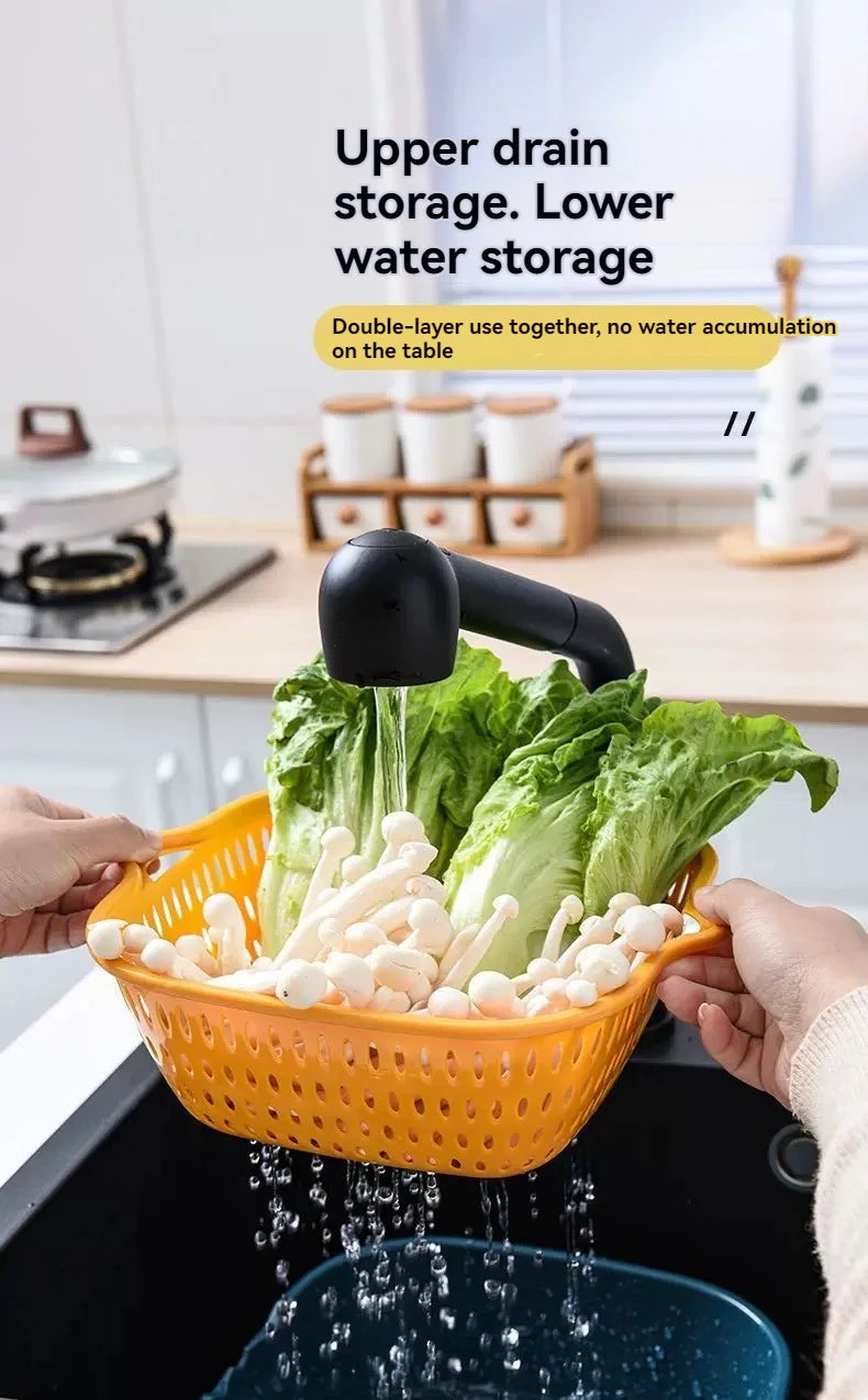 6-Piece Set/Double-Layer Draining Basket Kitchen Sink Strainer Basket Multifunctional Vegetable Washing Tool for Home Use