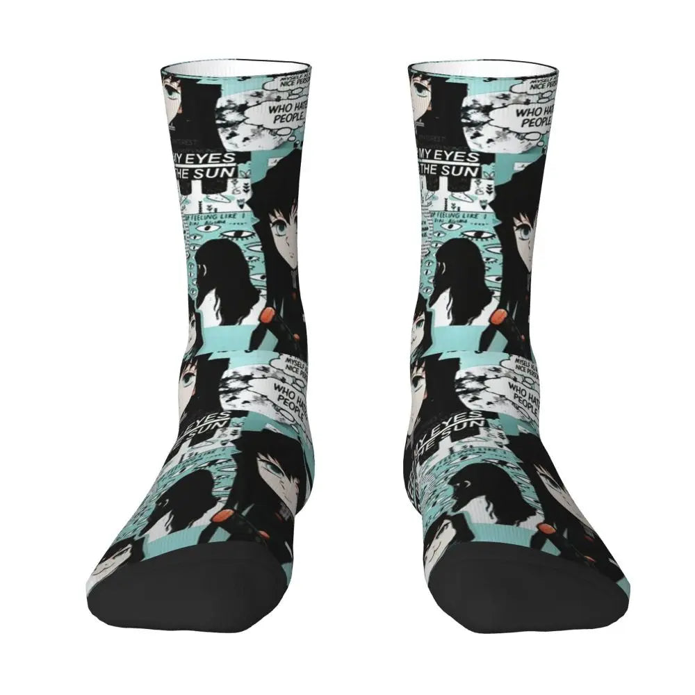 Custom Giyuu Tomioka Demon Slayer Men Women Crew Socks Unisex Kawaii Kimetsu No Yaiba Spring Summer Autumn Winter Dress Socks