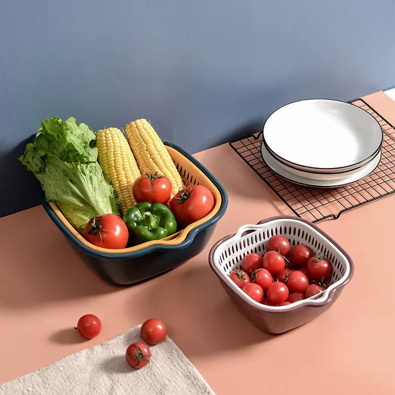 6-Piece Set/Double-Layer Draining Basket Kitchen Sink Strainer Basket Multifunctional Vegetable Washing Tool for Home Use