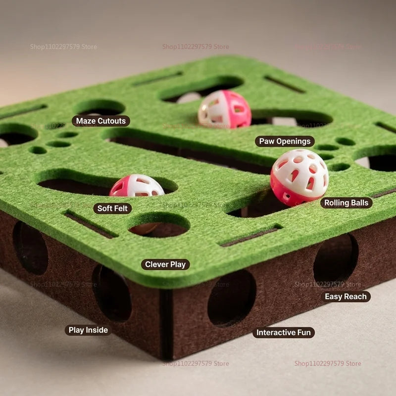 Interactive Cat Toys for Indoor Cats Self Entertainment Felt Maze Box with Digging Holes Bell Balls Relieves Boredom for Pets