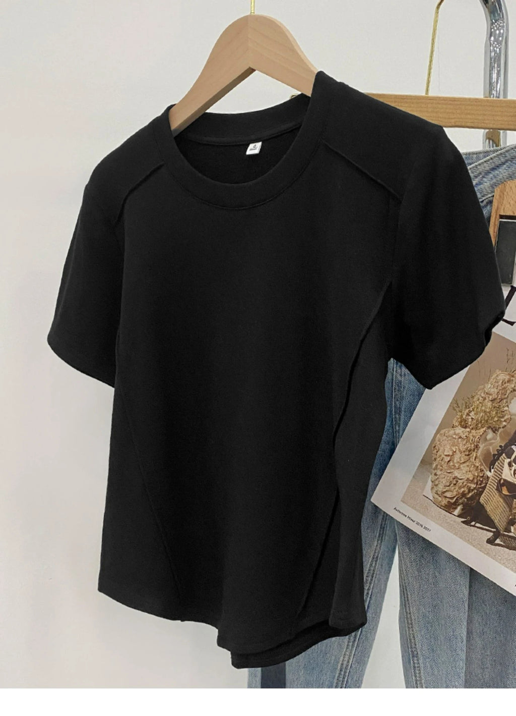 Solid color round-neck short-sleeved slim T-shirt for women 2026 summer and Europe new