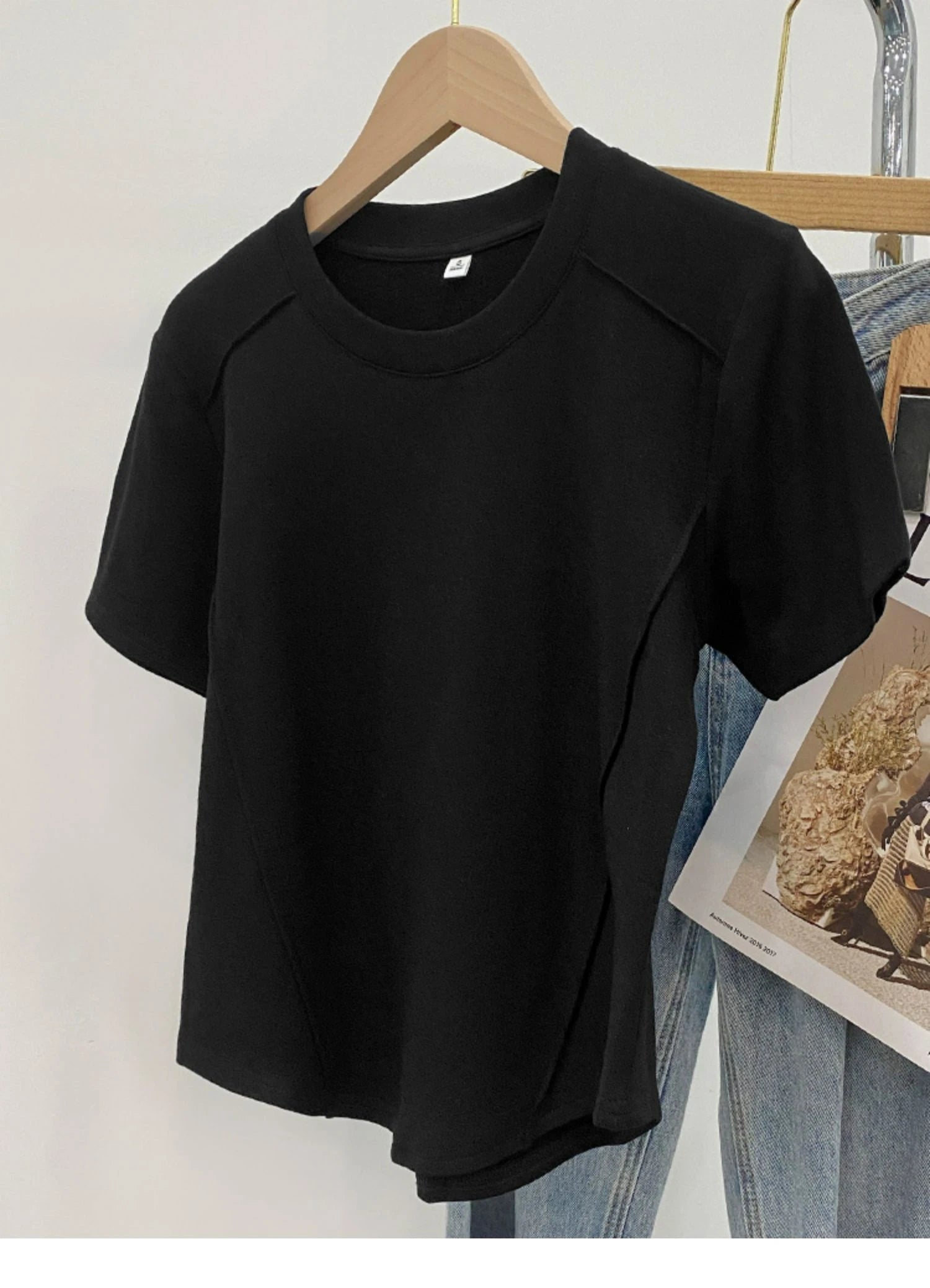 Solid color round-neck short-sleeved slim T-shirt for women 2026 summer and Europe new