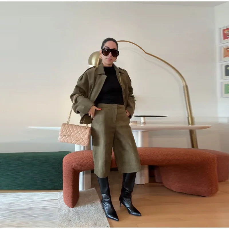 Fashion Coat Short Pant Women Set Casual Loose Lapel  Button Long Sleeve Female Jacket Suit 2025 Autumn High Street Lady Sets