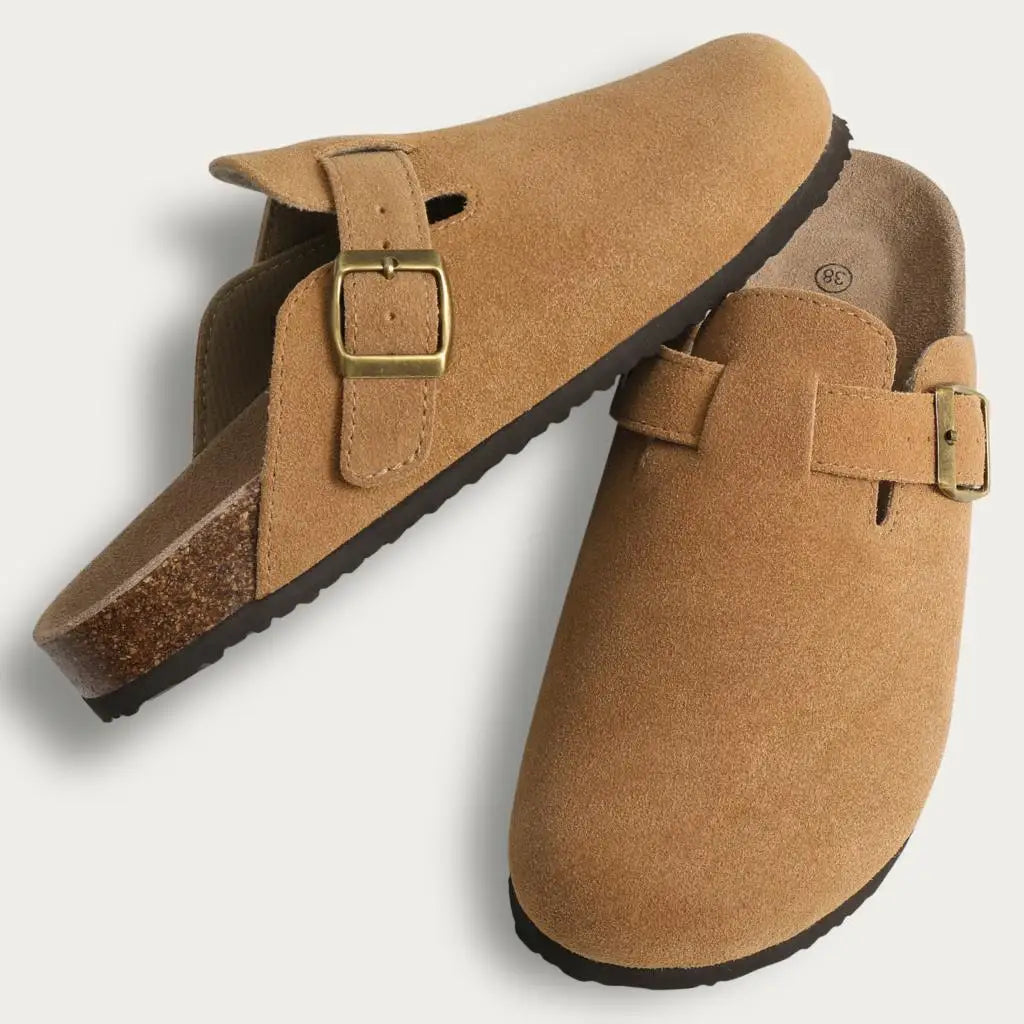 Shevalues Men Clogs Slippers Cow Suede Clogs For Men Leather Mules Men Fashion Beach Shoes Men Outdoor Classic Cork Sandals Men
