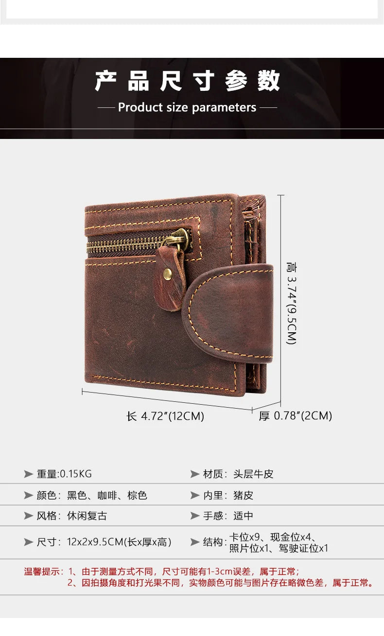 Crazy Horse Cowhide Leather Wallet for Men Genuine Leather Men Wallet Hasp Vintage Wallet Men