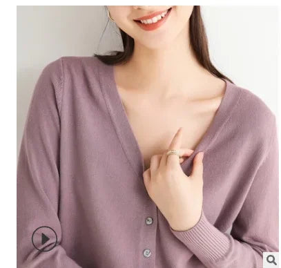 2025 Women Cardigans Long Sleeve Knitted Outerwear Solid Thin Spring Autumn Sweaters V-neck Knitwears Korean Fashion Cardigans