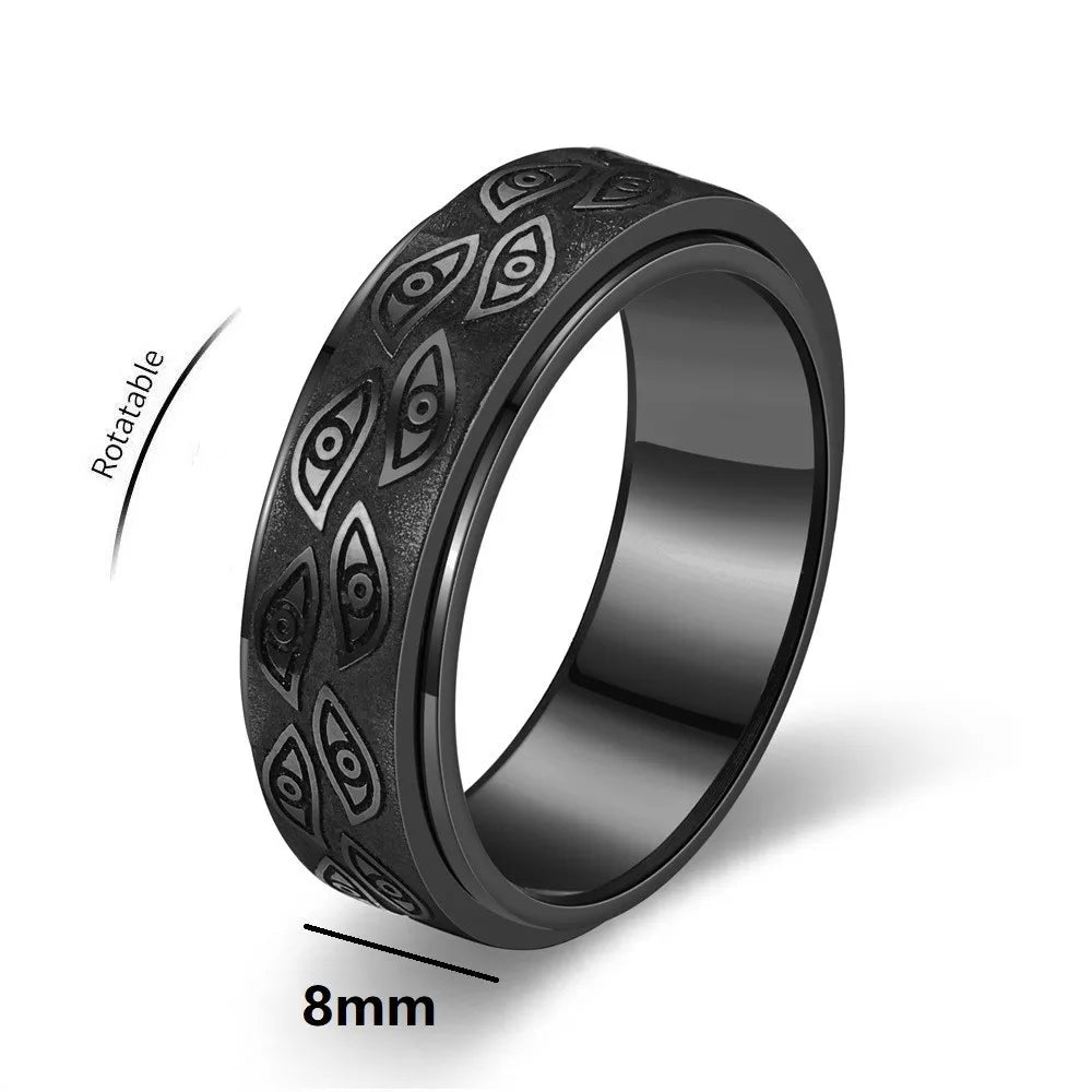 Demon Eye Rotating Anxiety Relife Spinning Ring For Men Anti Stress Stainless Steel Spinner Fidgets Joint Ring Anillo Hombres