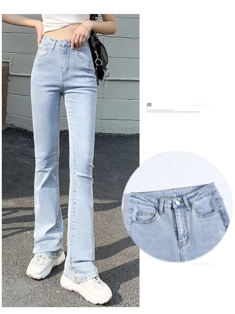 Flared Jeans Woman High Waist Denim Trousers For Female Blue White Black Elastic Skinny Fashion Classic Leisure Wide Leg Pants