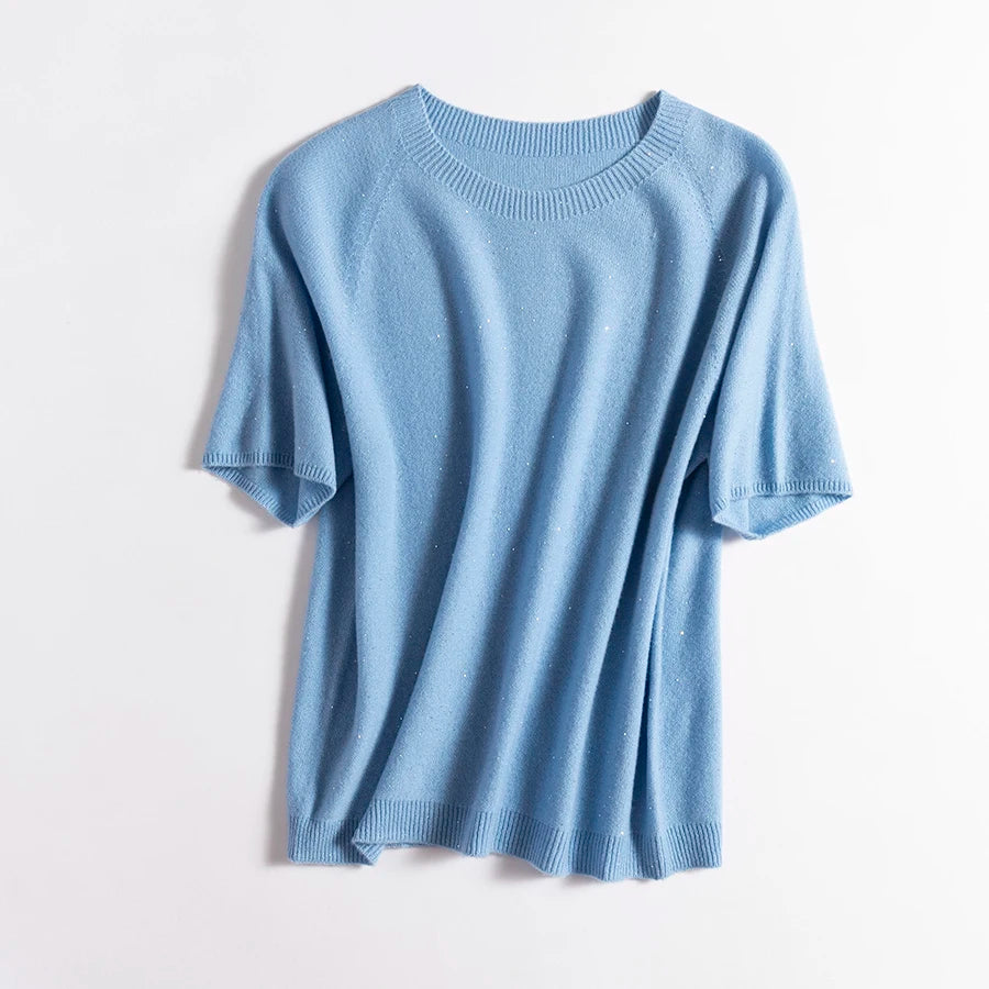SuyaDream, 100%Merino Wool Pullovers for Woman, Round Neck, Short Sleeved Sweaters, 2025 Fall Winter Soft Warm Top, Pink, Olive