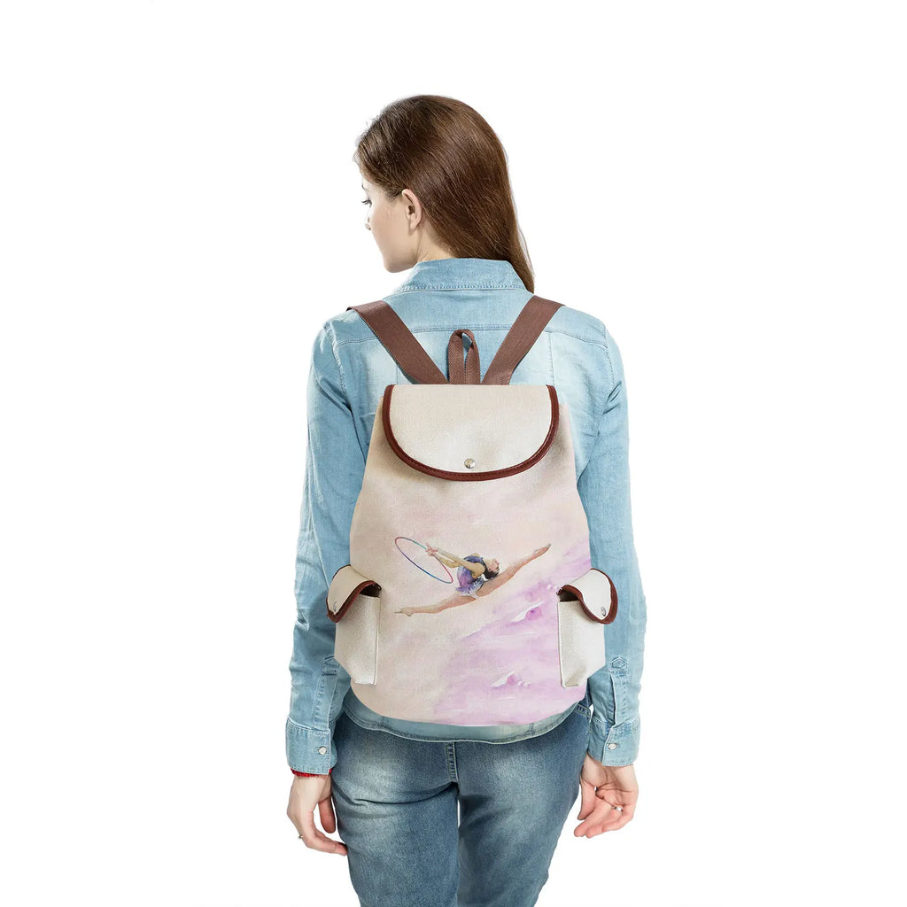 Watercolor Gymnastics Art Print Backpack Women Drawstring Bags Pretty Girls Daypack Gymnast Storage Bag for Travel Gift Portable