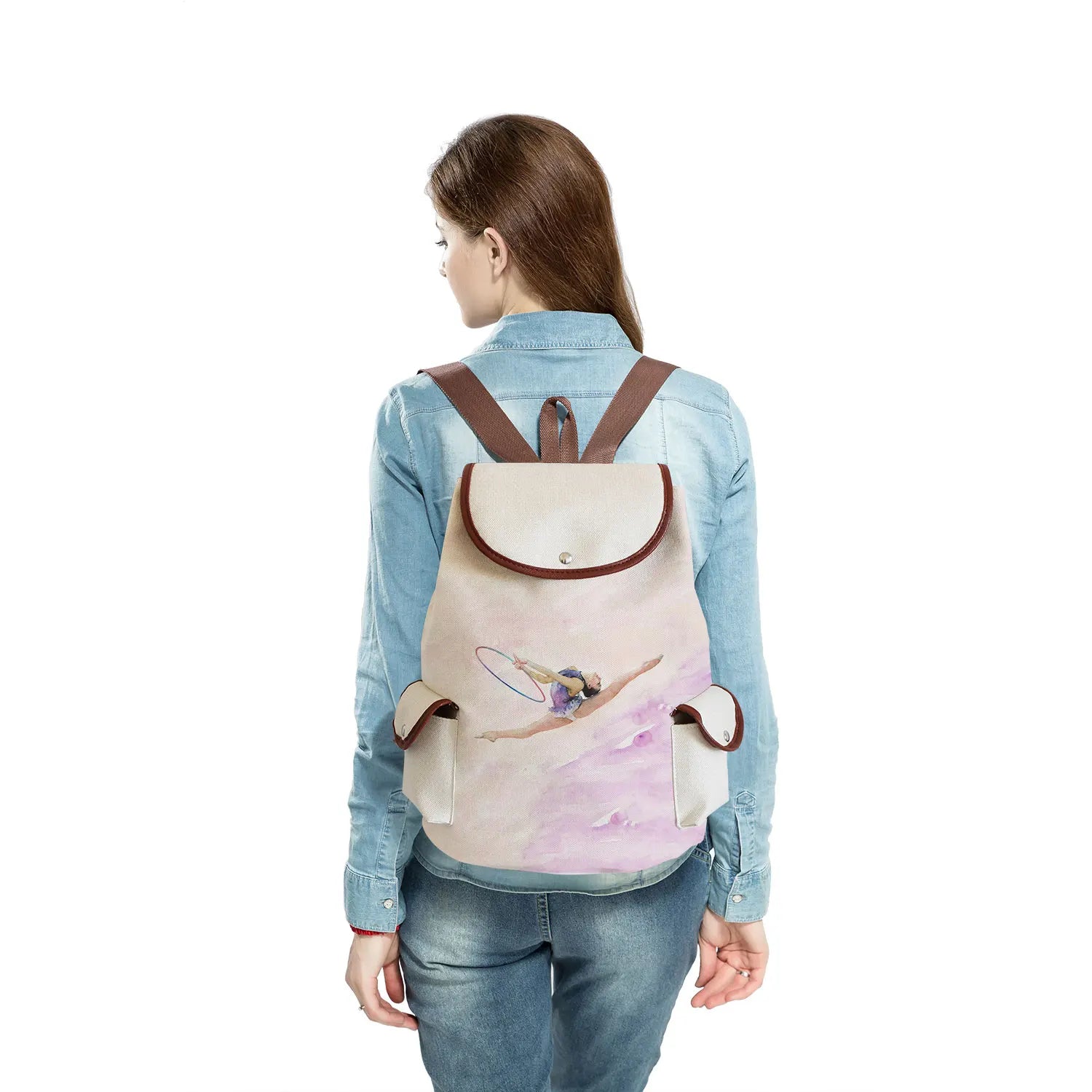 Watercolor Gymnastics Art Print Backpack Women Drawstring Bags Pretty Girls Daypack Gymnast Storage Bag for Travel Gift Portable
