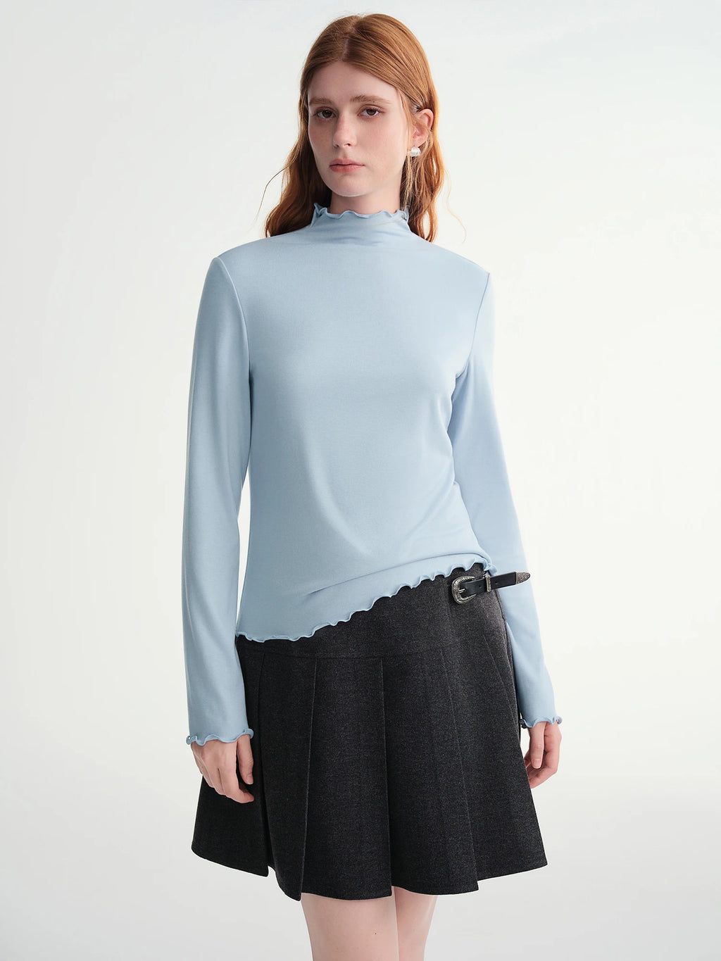 DUSHU Self-Heating Wool T-shirts Half-High Collar Soft Knit  Women's Longline Bralette Fall Winter Curvy Solid Color Pullovers