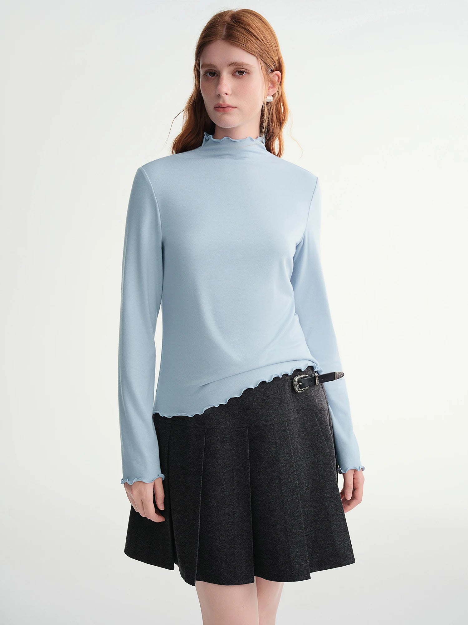 DUSHU Self-Heating Wool T-shirts Half-High Collar Soft Knit  Women's Longline Bralette Fall Winter Curvy Solid Color Pullovers