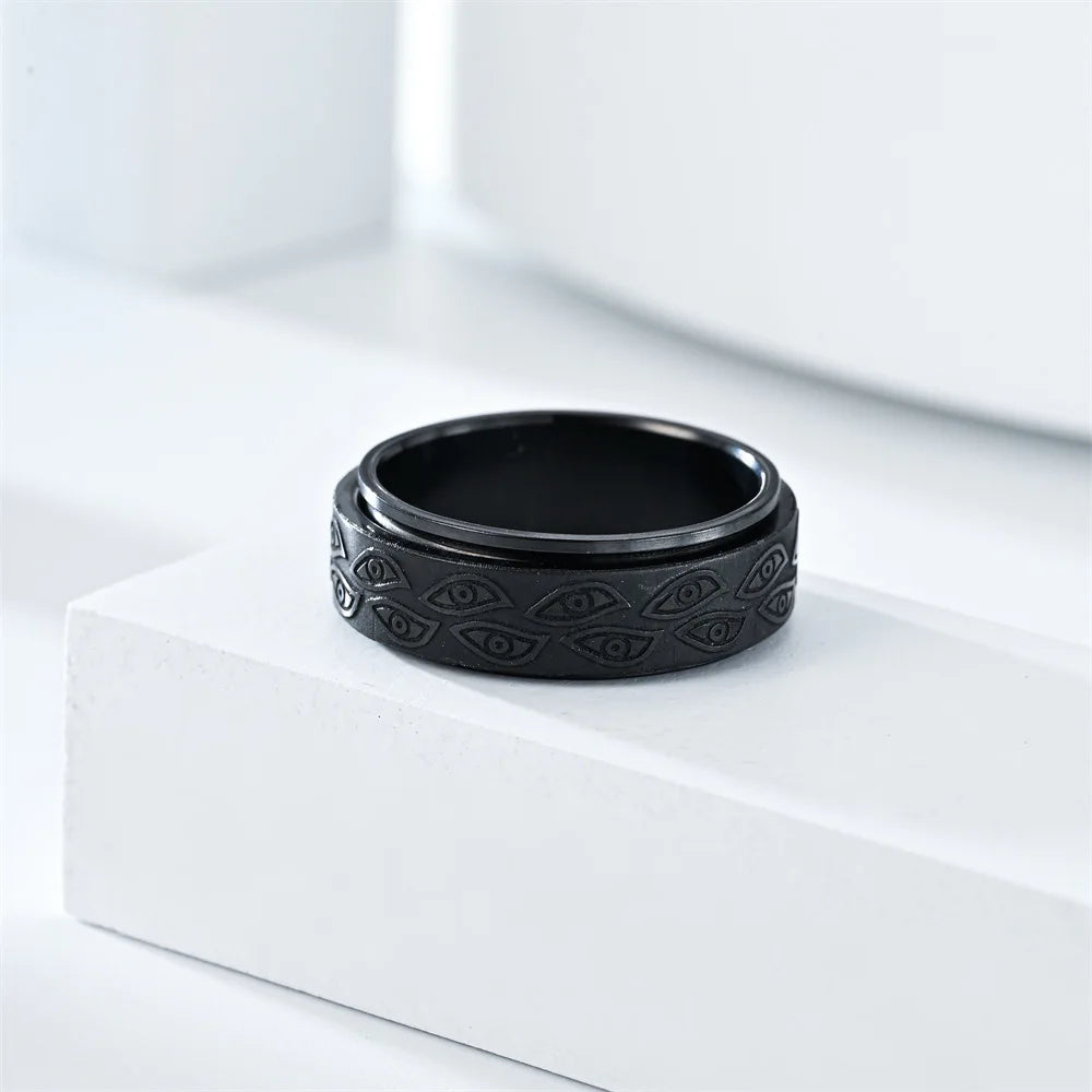 Demon Eye Rotating Anxiety Relife Spinning Ring For Men Anti Stress Stainless Steel Spinner Fidgets Joint Ring Anillo Hombres