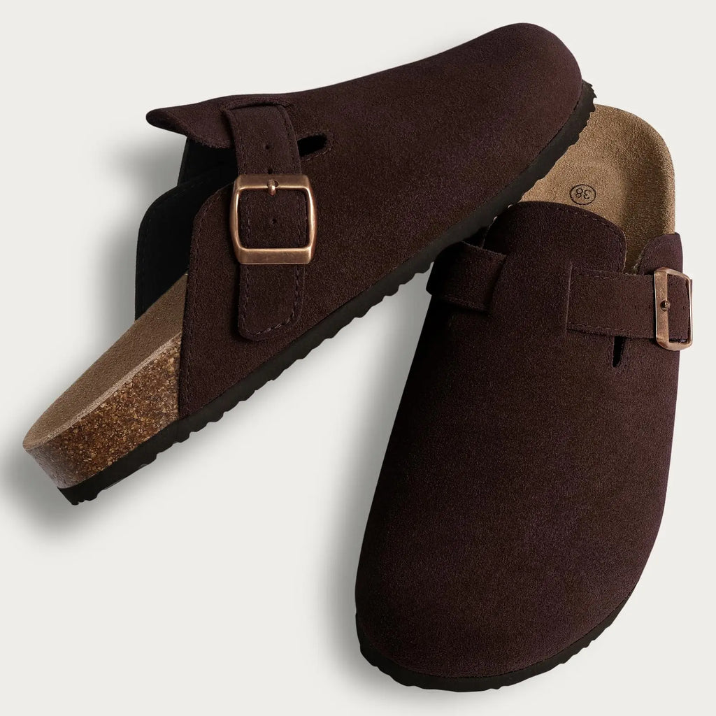 Shevalues Men Clogs Slippers Cow Suede Clogs For Men Leather Mules Men Fashion Beach Shoes Men Outdoor Classic Cork Sandals Men