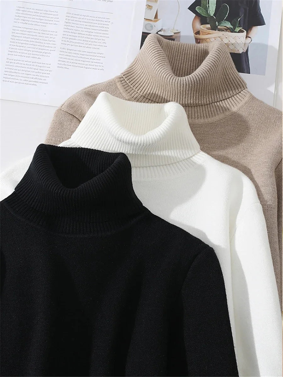 Winter Warm Sweater Pullover Women Slim Thicken Plush Velvet Lined Knitwear Jumper Korean Half Turtleneck Poleras Soft Knit Tops