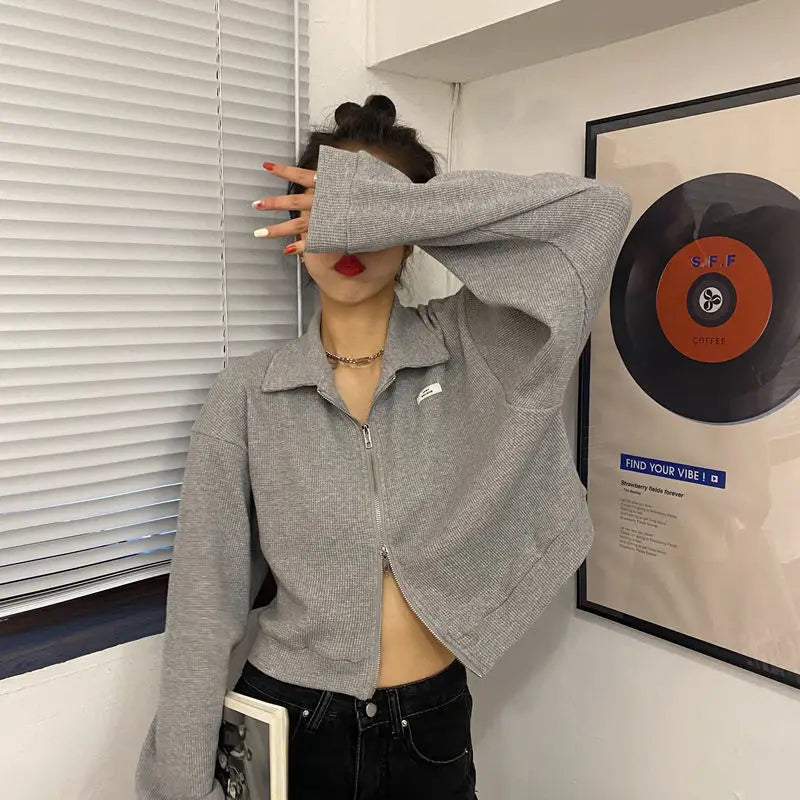 Sweatshirts Woman All-match Solid Zipper Trendy Korean Style Harajuku Ins Retro Autumn Casual Office Ladies Daily New Arrival