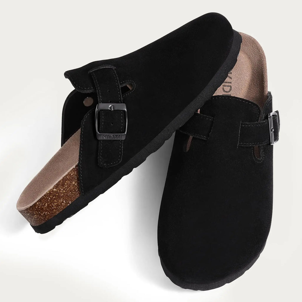Shevalues Men Clogs Slippers Cow Suede Clogs For Men Leather Mules Men Fashion Beach Shoes Men Outdoor Classic Cork Sandals Men