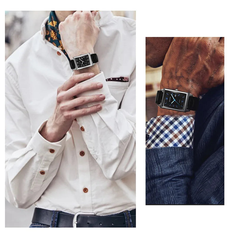New Casual Leather Men's Square Quartz Watch Korean Student Calendar Watch Men Relojes Para Hombres