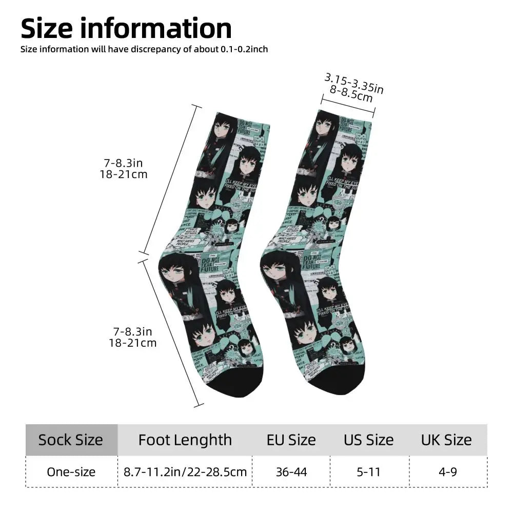 Custom Giyuu Tomioka Demon Slayer Men Women Crew Socks Unisex Kawaii Kimetsu No Yaiba Spring Summer Autumn Winter Dress Socks
