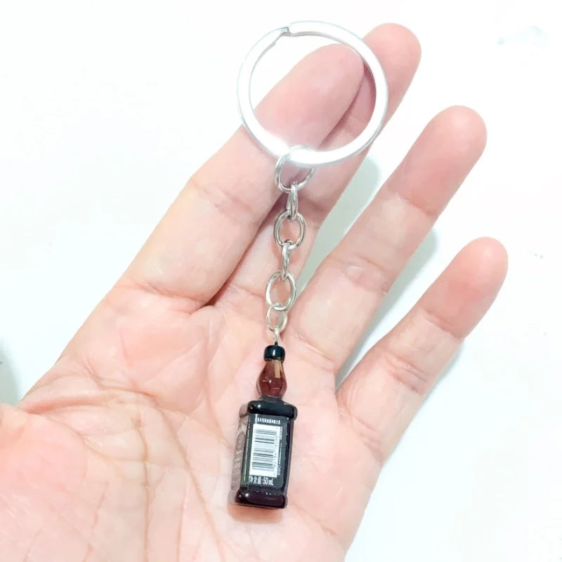 1PC Resin 3D Beer Bottle Pendant Keychain Bag Accessories Jewelry Keychains Llaveros Para Hombre