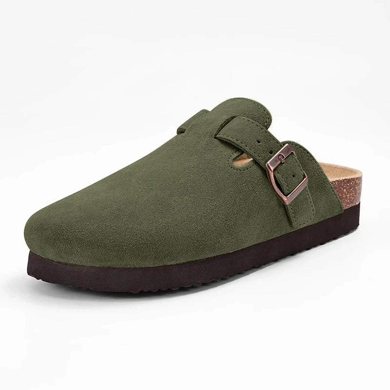 Shevalues Men Clogs Slippers Cow Suede Clogs For Men Leather Mules Men Fashion Beach Shoes Men Outdoor Classic Cork Sandals Men