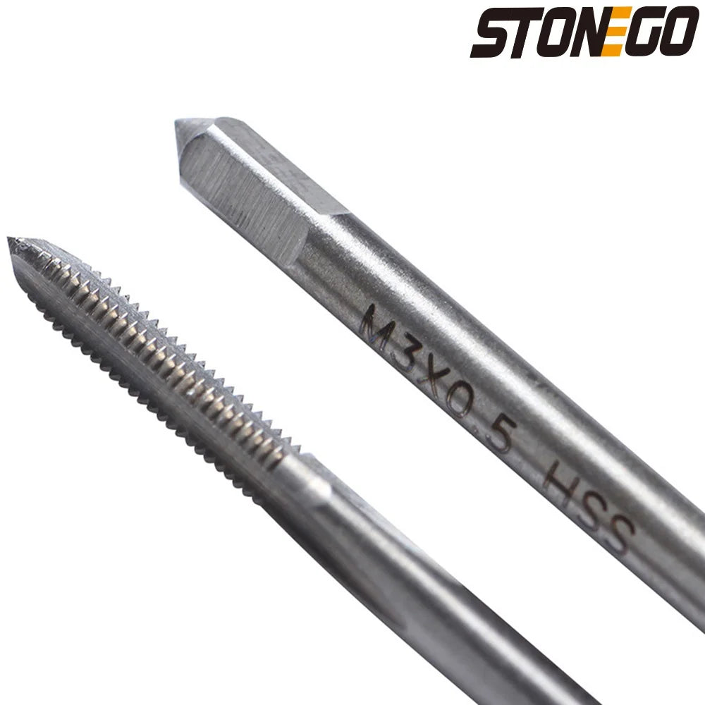 STONEGO 5PCS/7PCS Bearing Steel Taper Hand Spiral Point Straight Fluted Screw Thread Hand Tap Drill M3/M4/M5/M6/M8/M10/M12