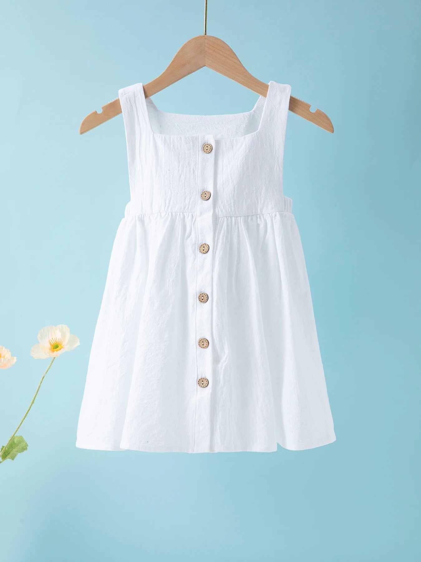 Summer kids clothes solid color suspender girl frocks linen cotton sleeveless summer dress