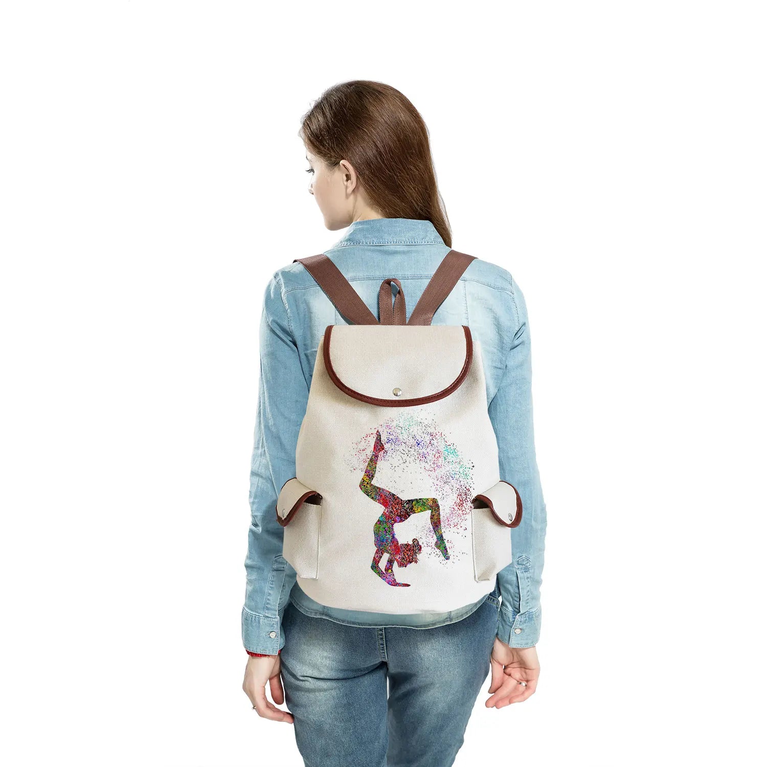 Watercolor Gymnastics Art Print Backpack Women Drawstring Bags Pretty Girls Daypack Gymnast Storage Bag for Travel Gift Portable