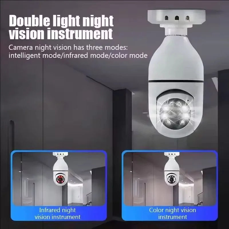 E27 Bulb Surveillance Outdoor Security Camera Automatic Night Vision Color Indoor Motion Detection Focus Zoom WiFi Camera