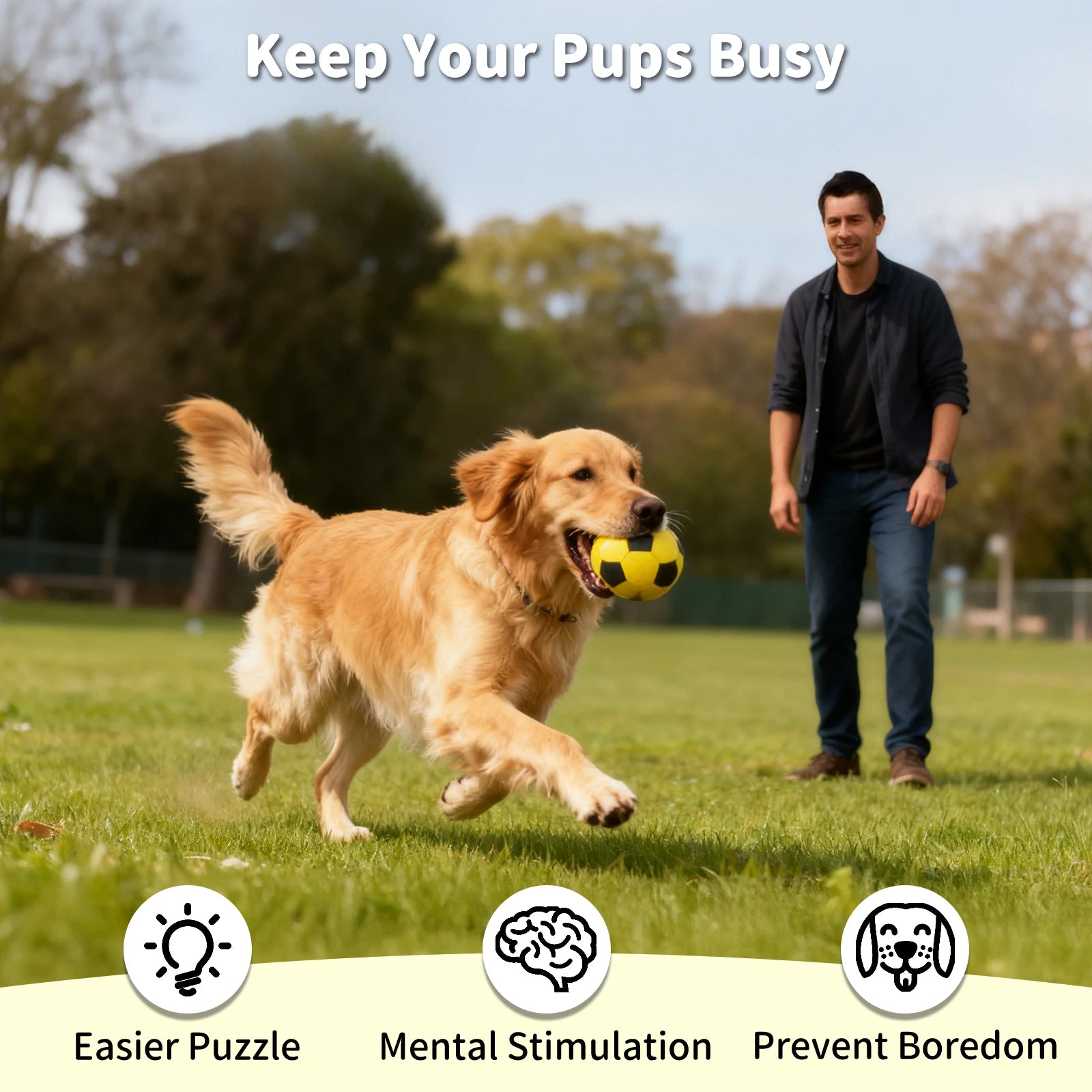 Interactive Dog Toys Treat Dispensers, Dog Giggle Treat Ball Rewards Puzzle Squeaky Soccer Ball, Mental Stimulation