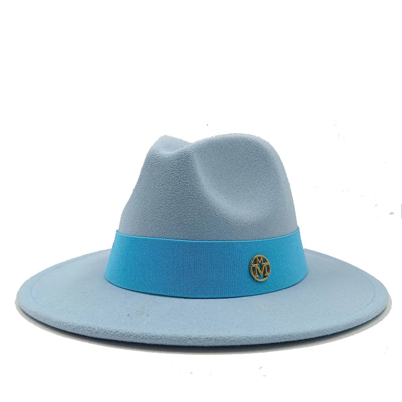 Navy blue men's fedora hat women's couple party fedora Panama hat unisex hat navy blue fedora gorras para hombres