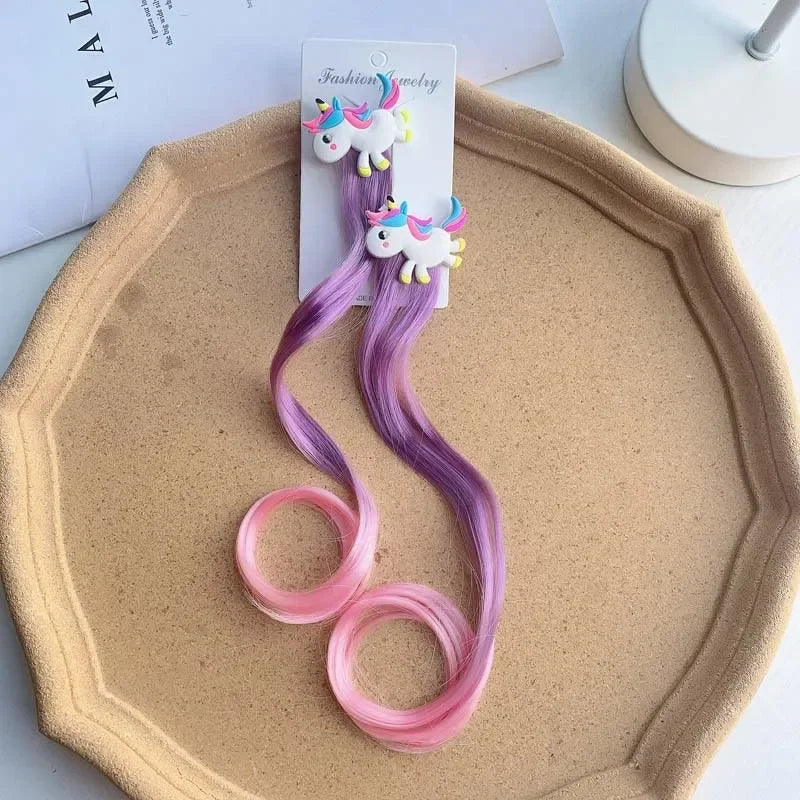 Children Unicorn Colorful Wig Hairpins Hair Accessories Kids Girls Hairclip Fake Hair Twist Braid Headdress Hair Clips Barrettes
