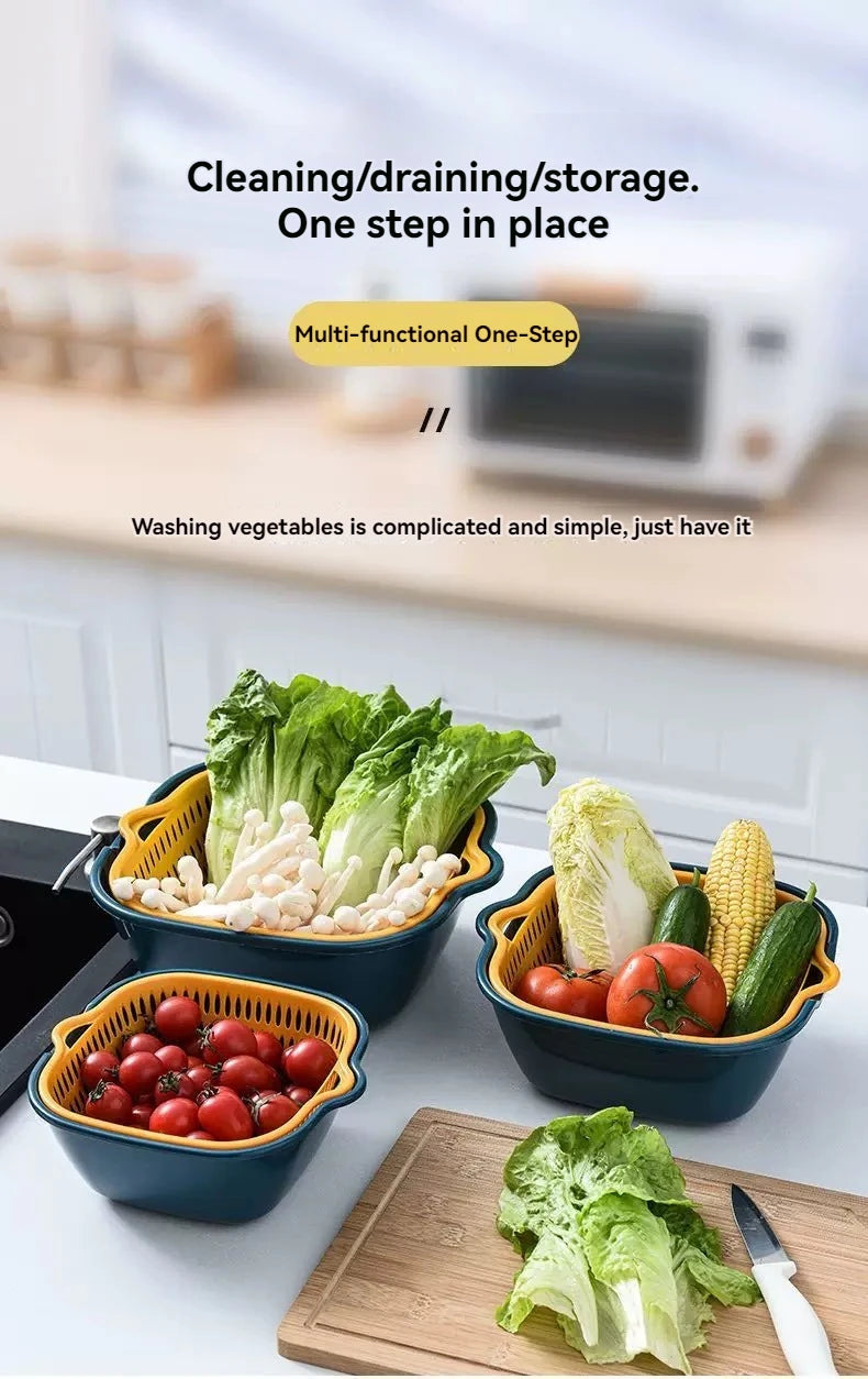 6-Piece Set/Double-Layer Draining Basket Kitchen Sink Strainer Basket Multifunctional Vegetable Washing Tool for Home Use