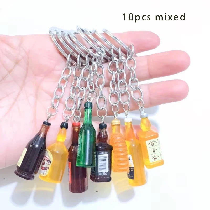1PC Resin 3D Beer Bottle Pendant Keychain Bag Accessories Jewelry Keychains Llaveros Para Hombre