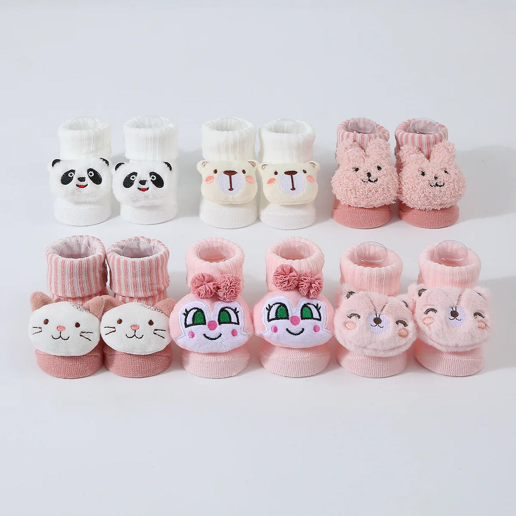 Cute Cartoon Doll Newborn Socks Spring New Baby Soft Solid Prewalker Knitted Sock For Girls Boys Infant Knitting Floor Socks