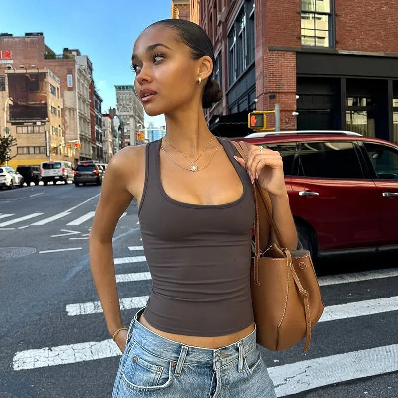 Square Collar Sleeveless Bodycon Crop tank Top Women’S Solid Sexy Elegant Y2K Top Party Clubwear Summer Outfit Wholesale