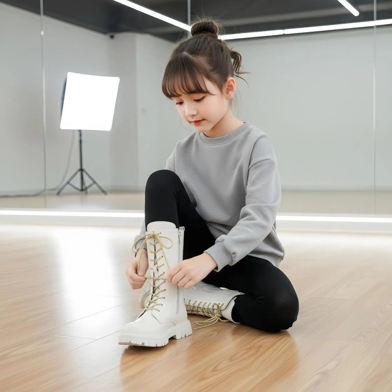 Anti-Slip Winter Boots for Teen Girls Punk Gothic Ankle Boots Daily Wear Mid-Calf Faux Leather Combat Boots with Side Zipper