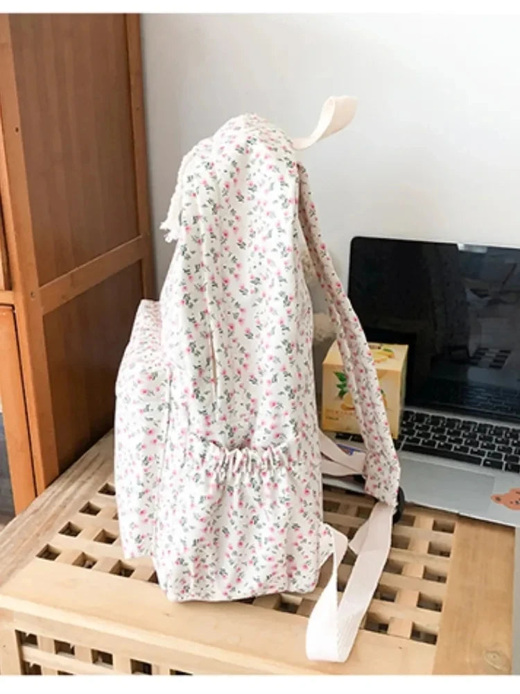 Nylon Backpack New Simple And Fresh Large Capacity Backpack For Junior High School Students Small Floral Backpack
