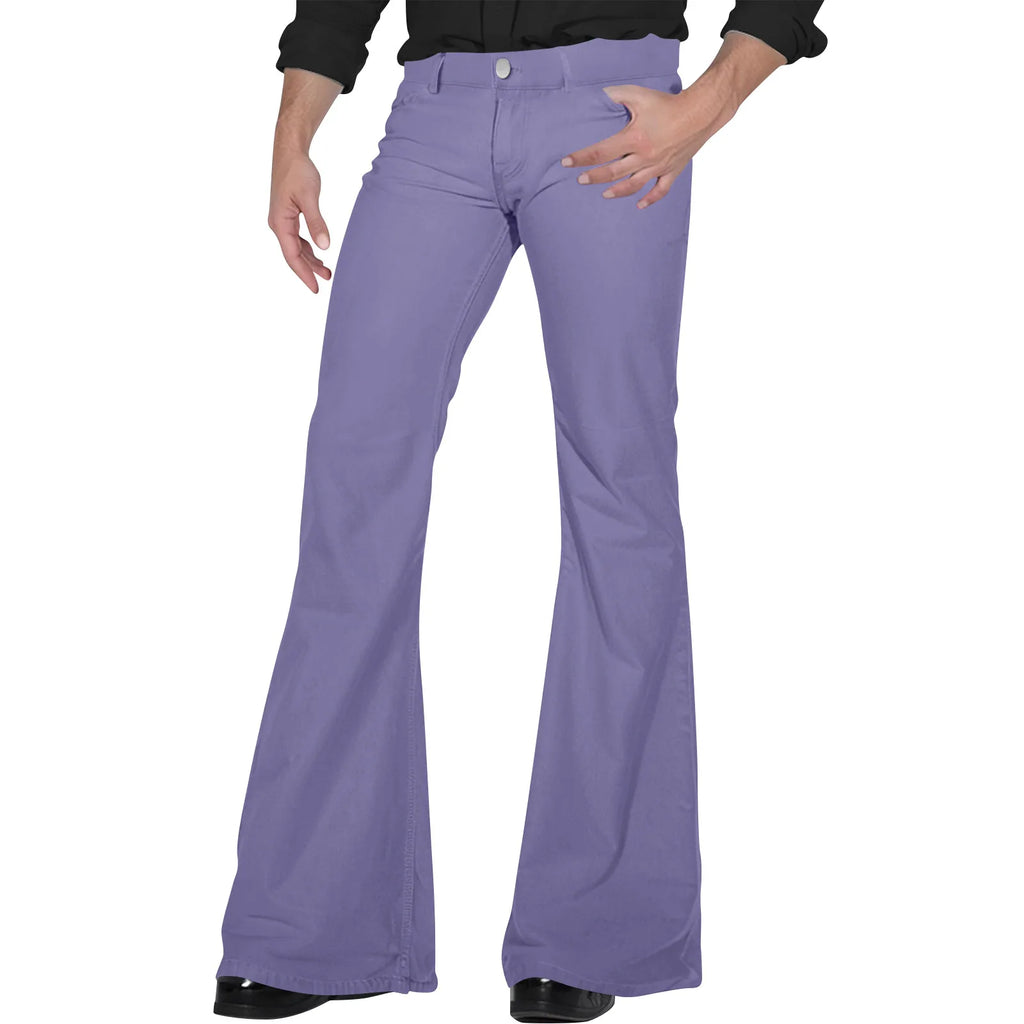 Flare Pants Men Spring Solid Color Daily Simple Classic Trousers Chic Comfortable Hip Hop Mopping Bottoms Disco Flared Pants