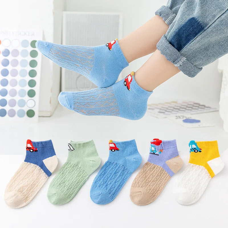 Girls Summer Mesh Thin Sock Cotton Baby Short Socks 5 Pairs Toddler Boys Kids Children Colorful Socks 5 pairs WMF043