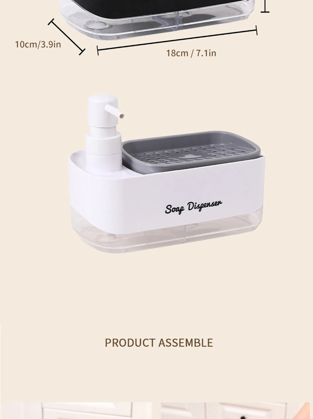 Dishwasher Dispenser, Press Type Manual Soap Dispenser, 2-in-1 Liquid Dispensing Methods, Easy to Detachable and Washable Sponge