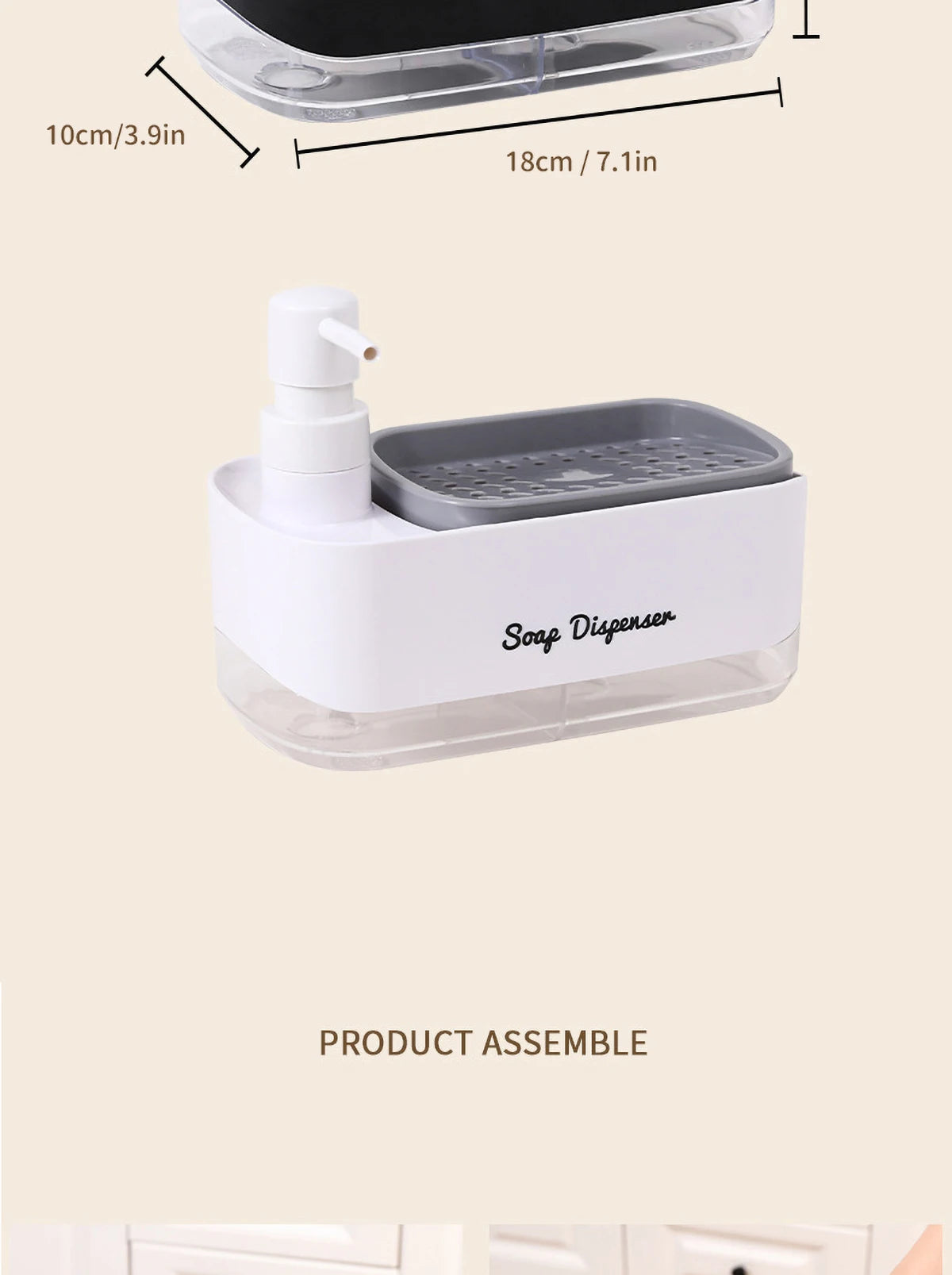Dishwasher Dispenser, Press Type Manual Soap Dispenser, 2-in-1 Liquid Dispensing Methods, Easy to Detachable and Washable Sponge