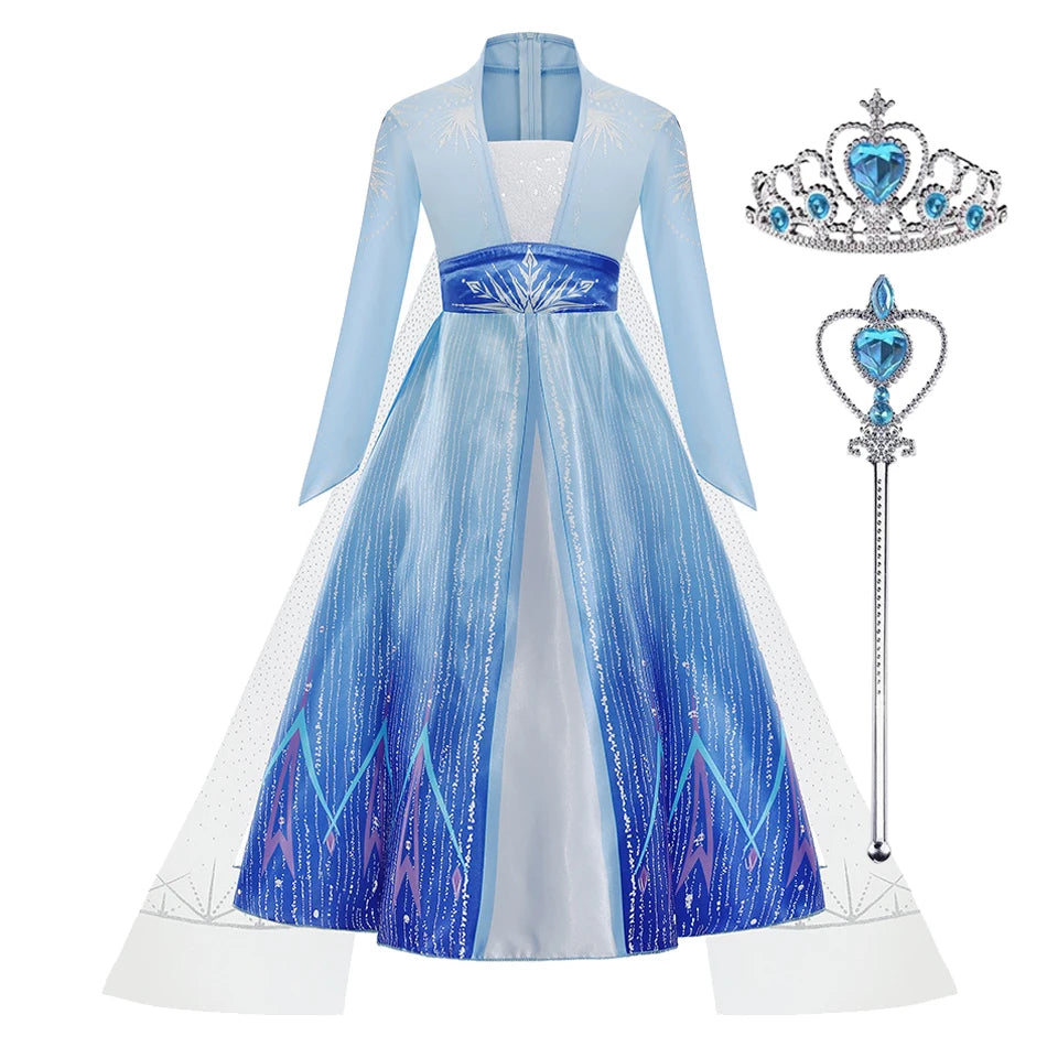 2026 Elsa Frozen Princess Costume For Girl Birthday Party Long Sleeve Halloween Cosplay Carnival Clothing Kids Dress For Girls