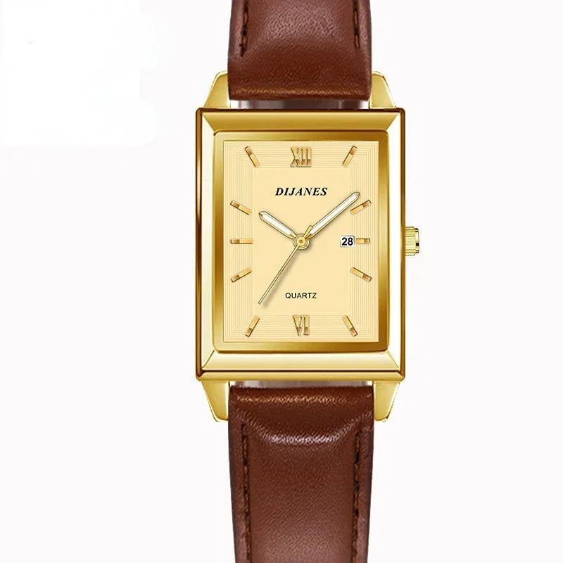New Casual Leather Men's Square Quartz Watch Korean Student Calendar Watch Men Relojes Para Hombres
