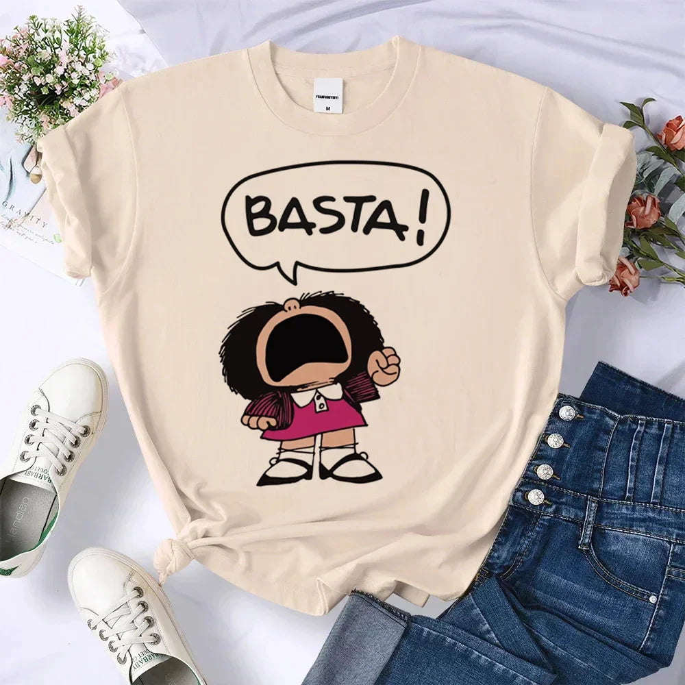 Mafalda Top Women's Casual Loose Comfortable Summer Pattern Manga T-shirt Female Designer Harajuku Clothing