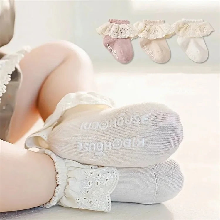 2Pairs/lot Baby Socks For Girls Spring Autumn Lace Princess Floor Newborn Socks Cotton Toddlers Infant Short Sock Anti Slip 0-3Y