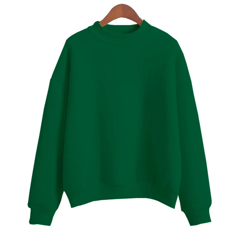Fleecing Half High Neck Long Sleeve Casual Top For Women Clothing Autumn Winter Trend Solid Simple Pink Sweatshirts New Basic